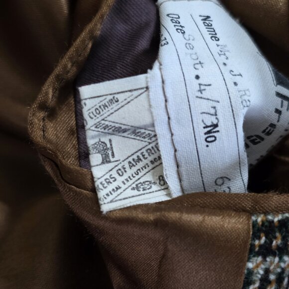 VTG Crombie Wool Coat 44 Glen Plaid LS Lined 1 Vent Buttons Union Made Classic - Picture 13 of 16